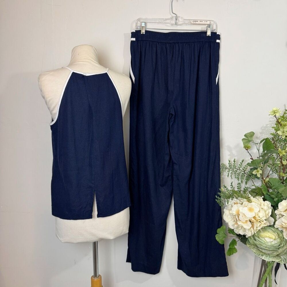 HALOGEN | navy linen set pants (10) blouse (s) | Nordstrom’s two-piece set - Picture 4 of 11